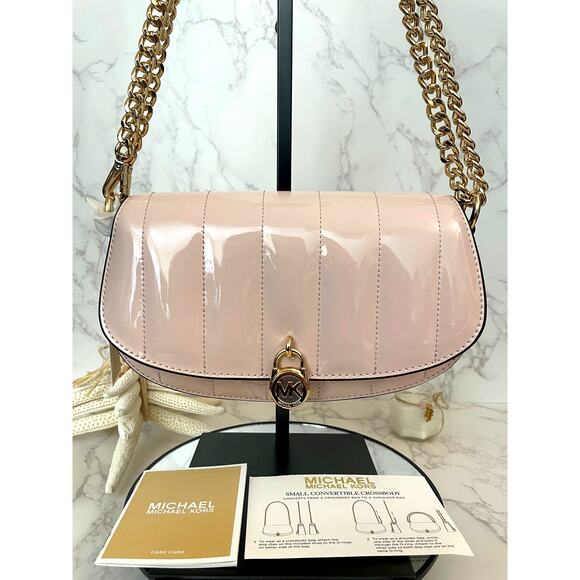 MICHAEL KORS Mila Small Powder Blush Patent Convertible Crossbody Bag NWT - Picture 1 of 8